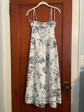 Baltic Born White Dress with Blue Floral Toile